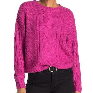 One A Mixed Knit Crew Neck Sweater Rose Violet